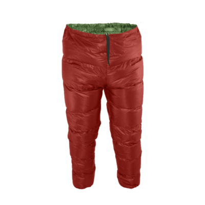 Down Pants in Brick Red (shell) and Kale Green (inner)